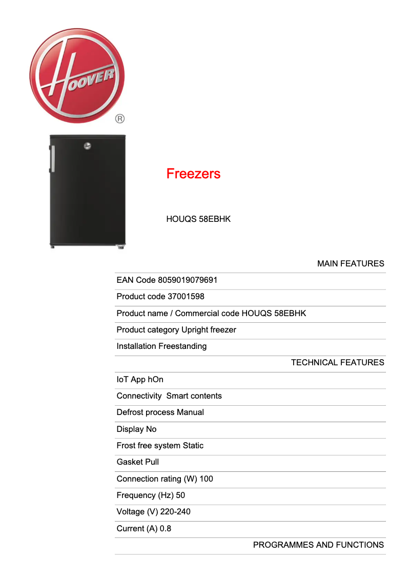 Image de la première page du manuel de l'appareil HOUQS 58EBHK