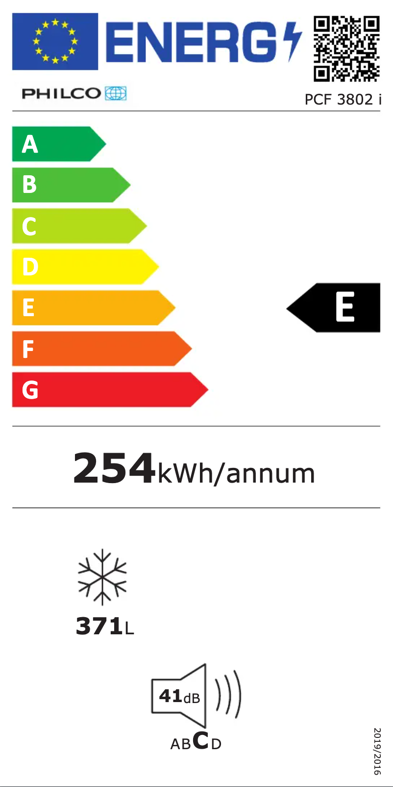 Página 1 del manual Etiqueta energética Philco PCF 3802 i