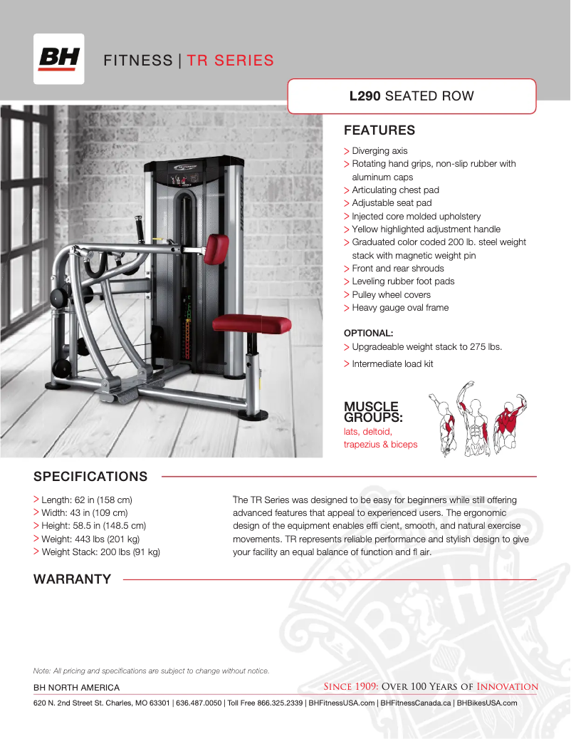 Page 1 de la notice Fiche technique BH Fitness L290