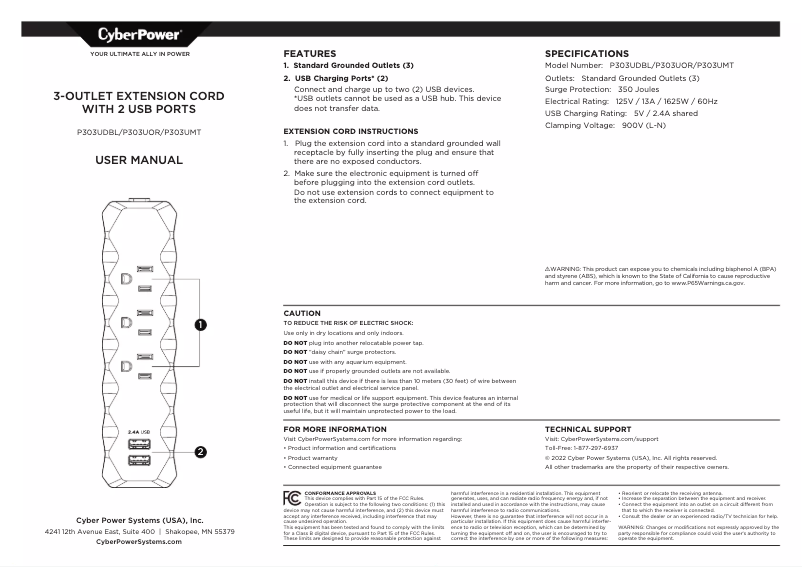 Page n°1 - Manuel utilisateur CyberPower P303UMT