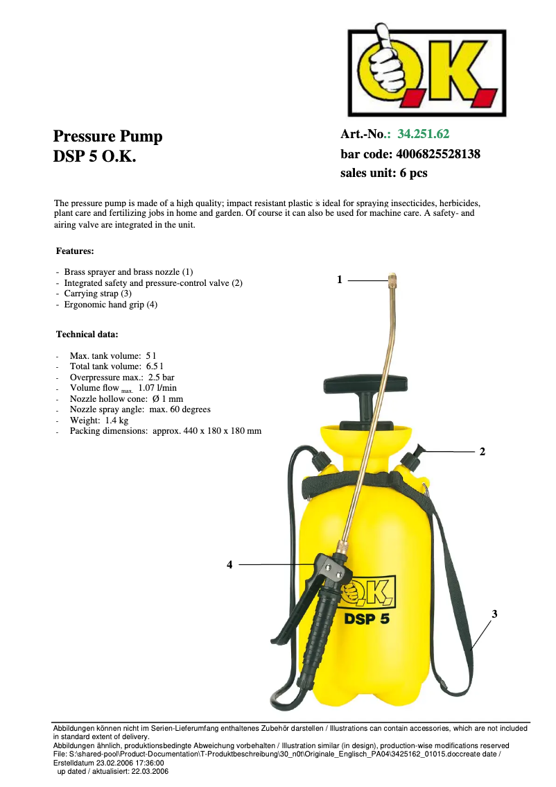 Página 1 del manual Ficha técnica OK DS5