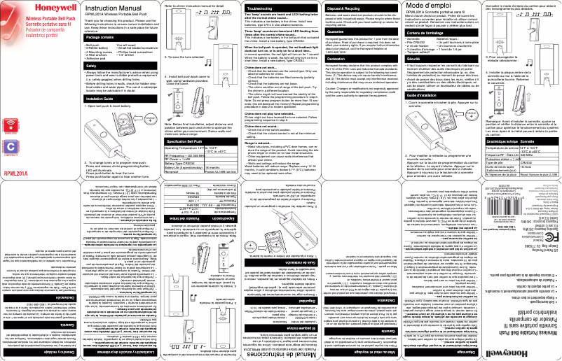 Page 1 de la notice Manuel utilisateur Honeywell RPWL201A