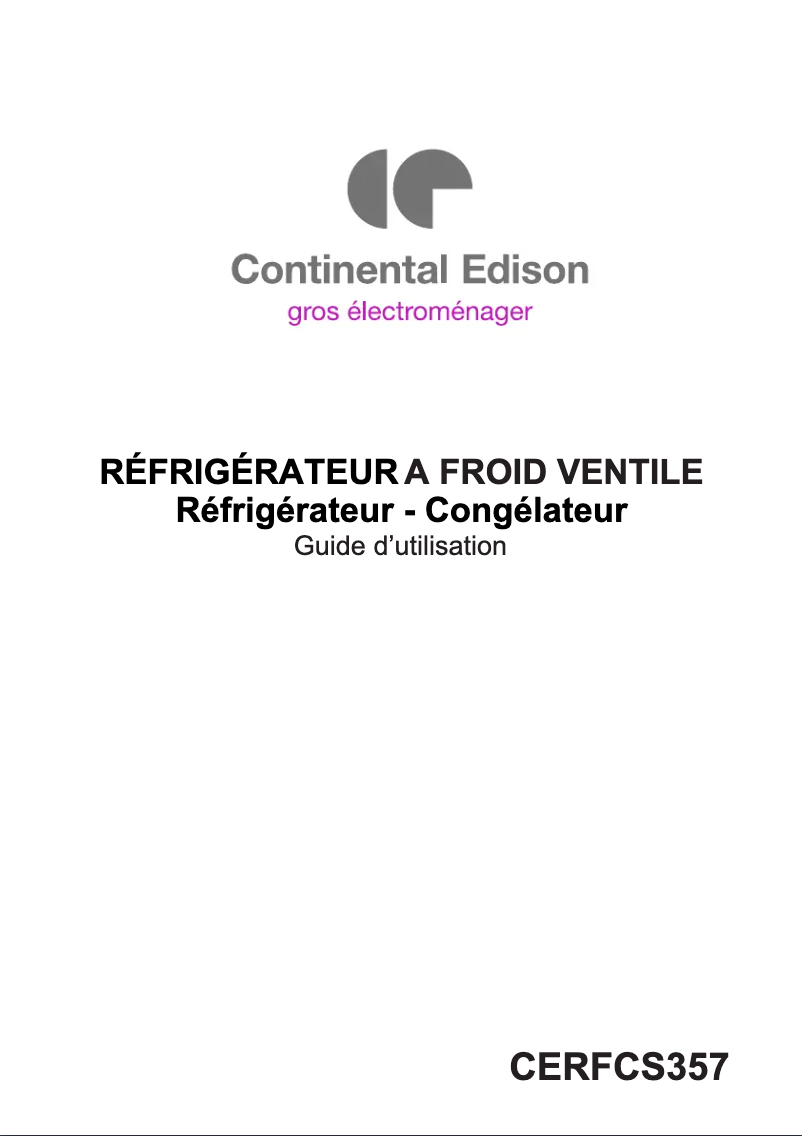 Page n°1 - Manuel utilisateur Continental Edison CERFCS357