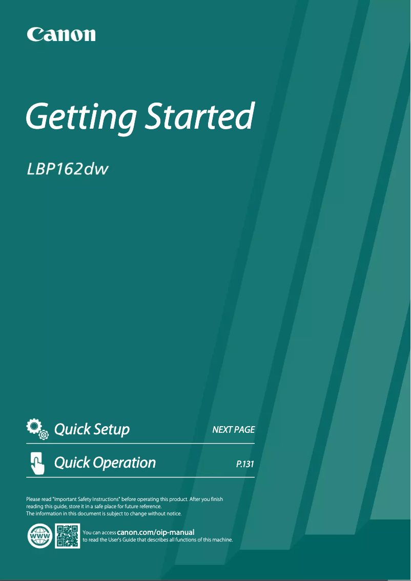 Image de la première page du manuel de l'appareil i-Sensys LBP162dw