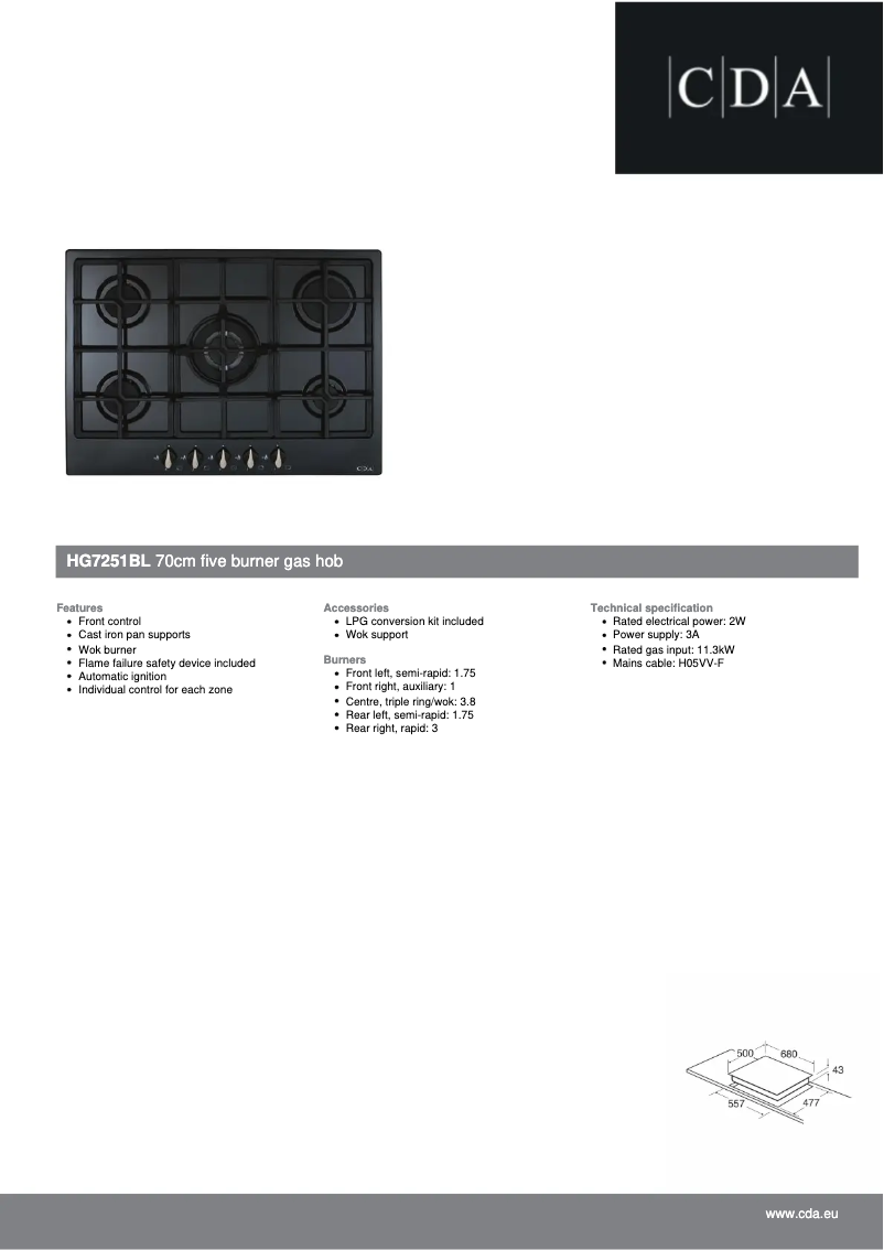 Page n°1 - Fiche technique CDA HG7251BL