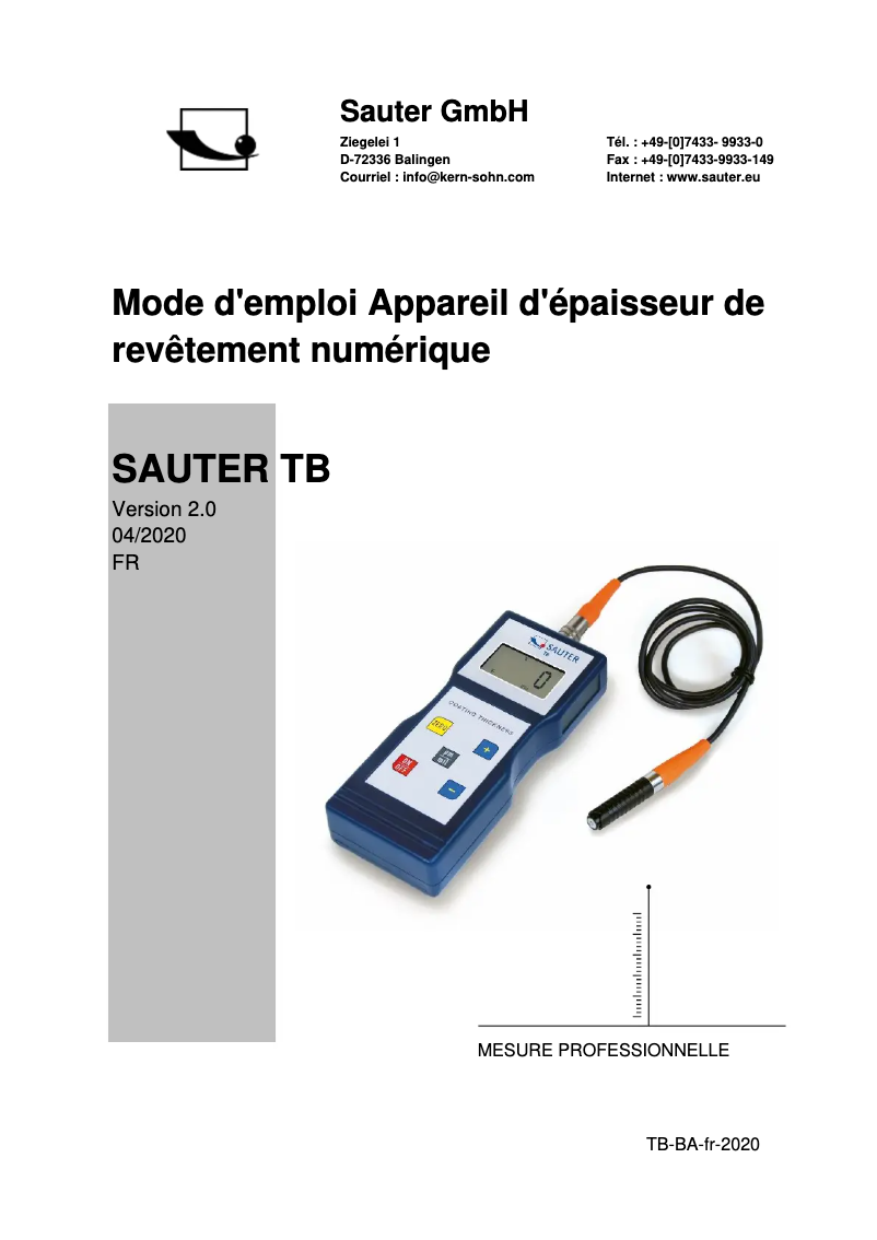 Page 1 de la notice Manuel utilisateur Sauter TB 2000-0.1F