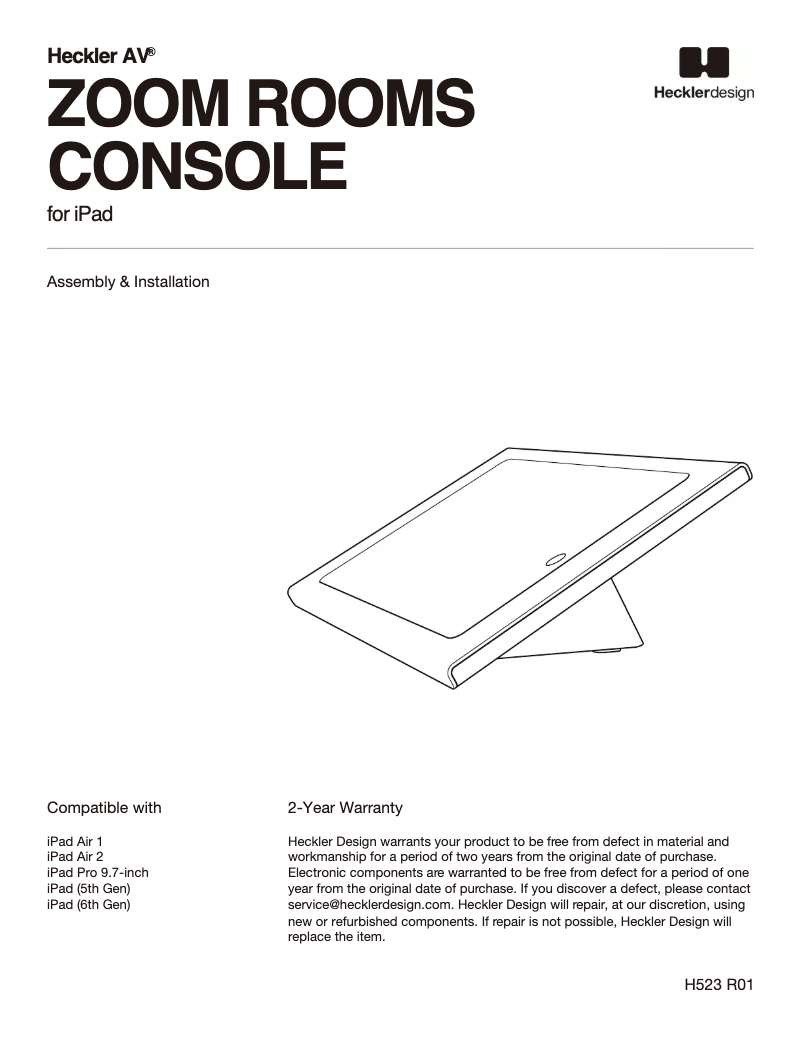 Page 1 de la notice Manuel utilisateur Heckler Design H523-BG