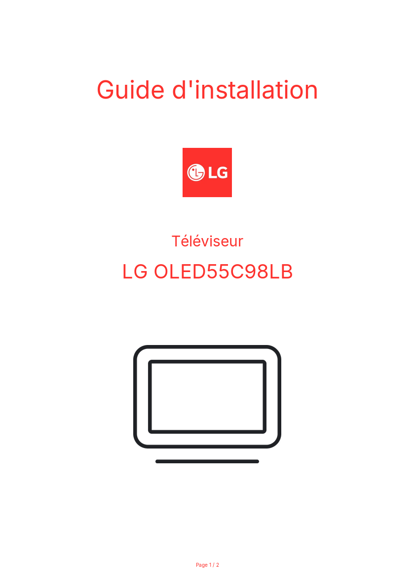Page n°1 - Guide d'installation LG OLED55C98LB