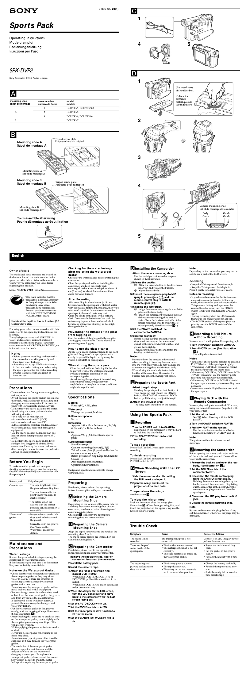 Page n°1 - Manuel utilisateur Sony SPK-DVF2
