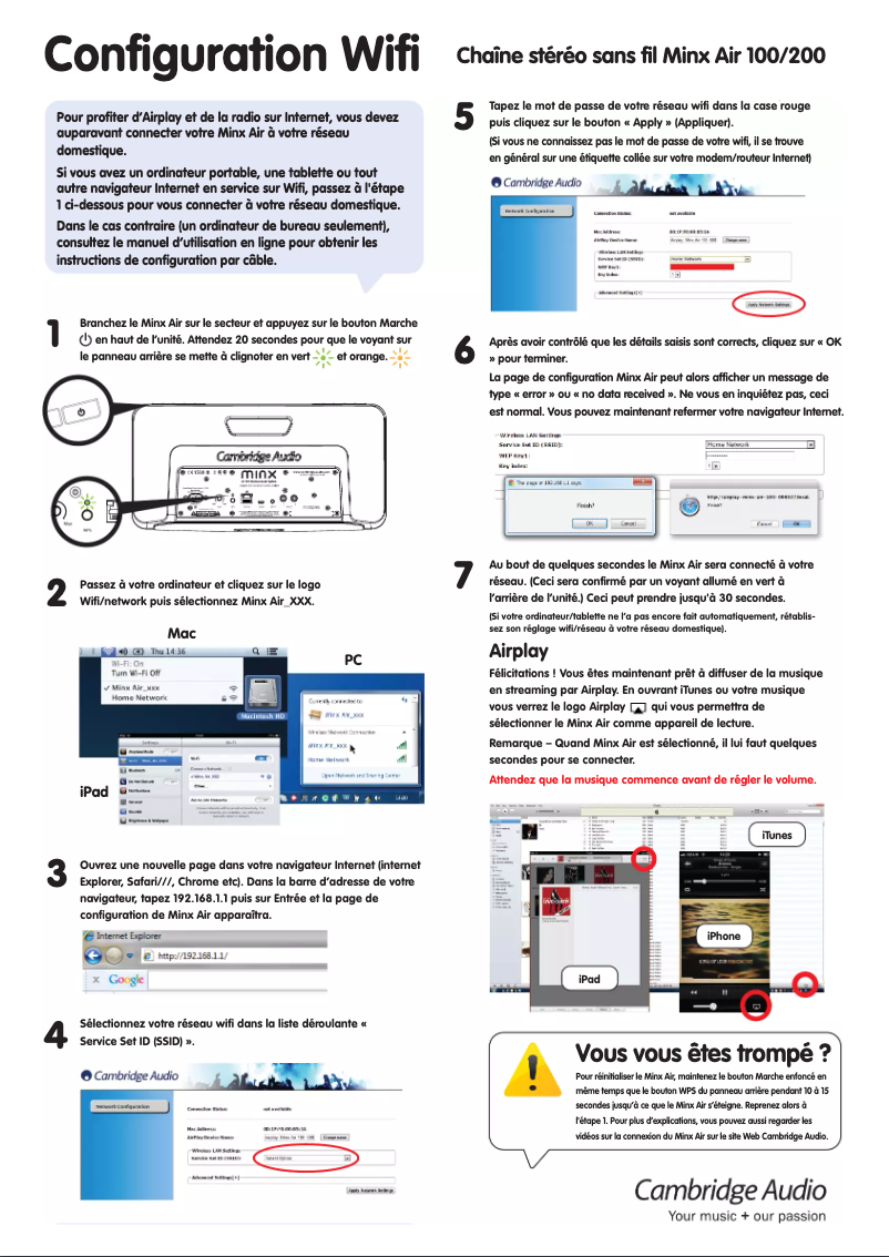 Image de la première page du manuel de l'appareil Minx Air 100