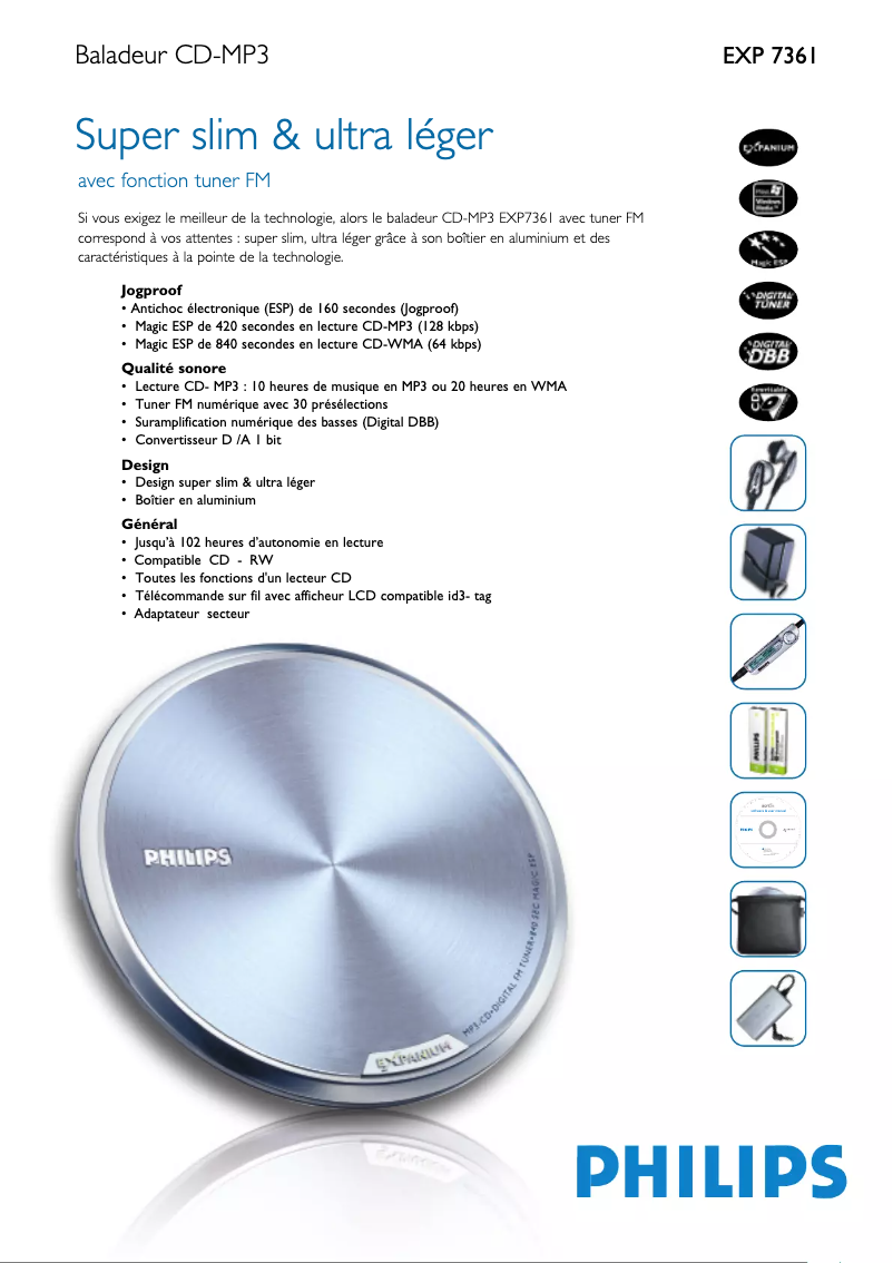 Page n°1 - Fiche technique Philips EXP7361