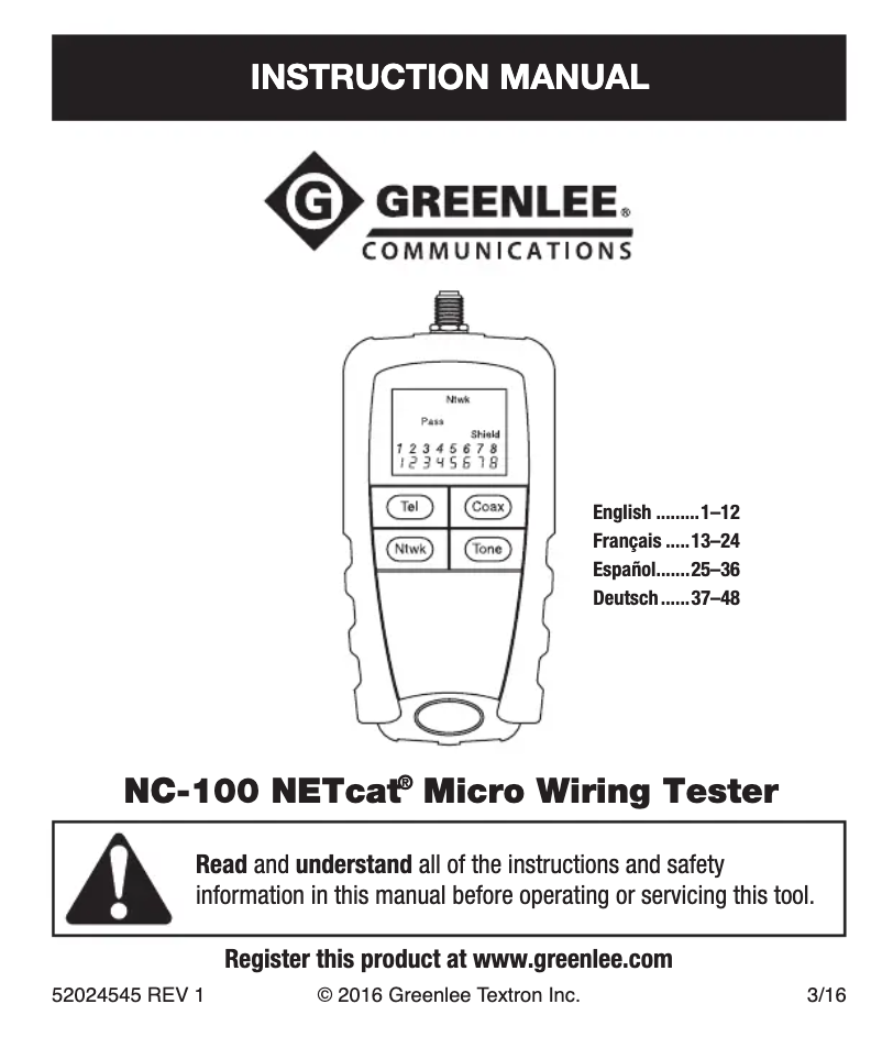 Imagen de la primera página del manual del dispositivo NETcat NC-100
