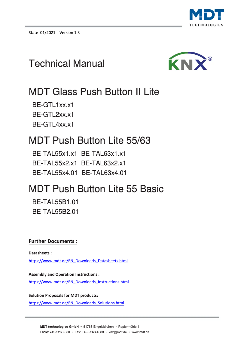 Page 1 de la notice Manuel utilisateur MDT BE-GTL20W.01