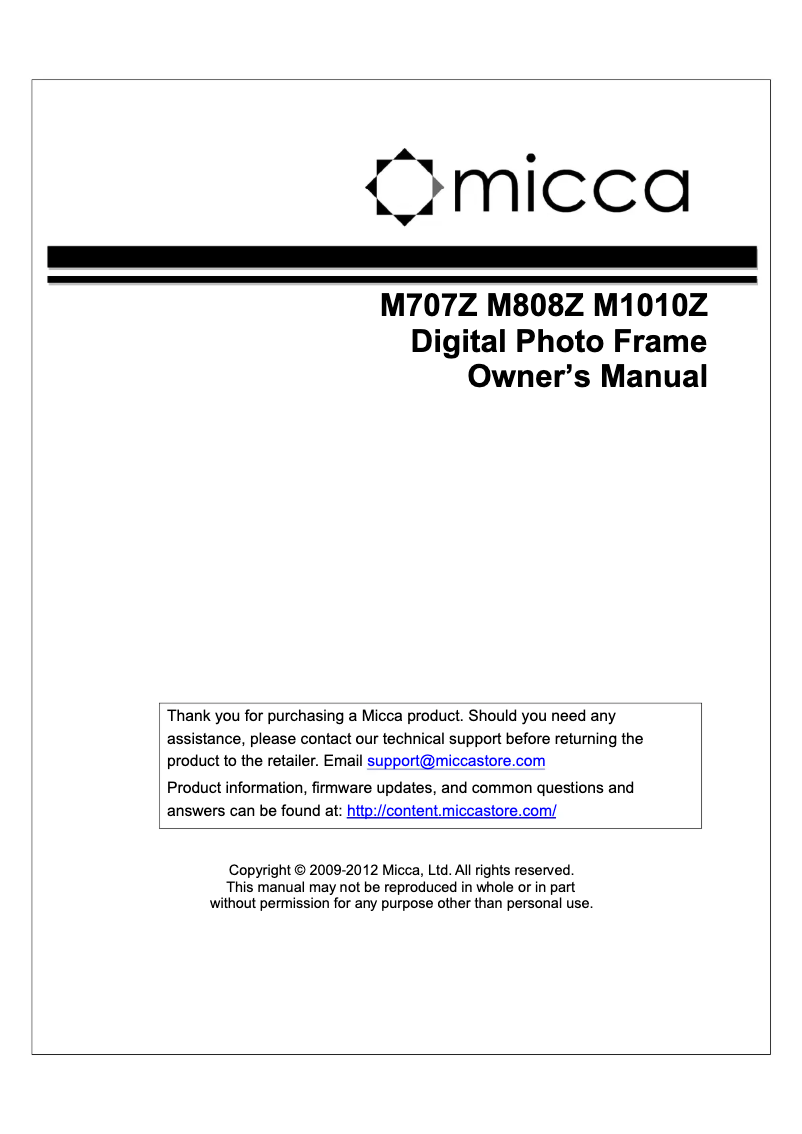 Page 1 de la notice Manuel utilisateur Micca M808Z