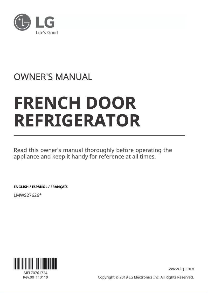 Page 1 de la notice Manuel utilisateur LG LMWC23626S