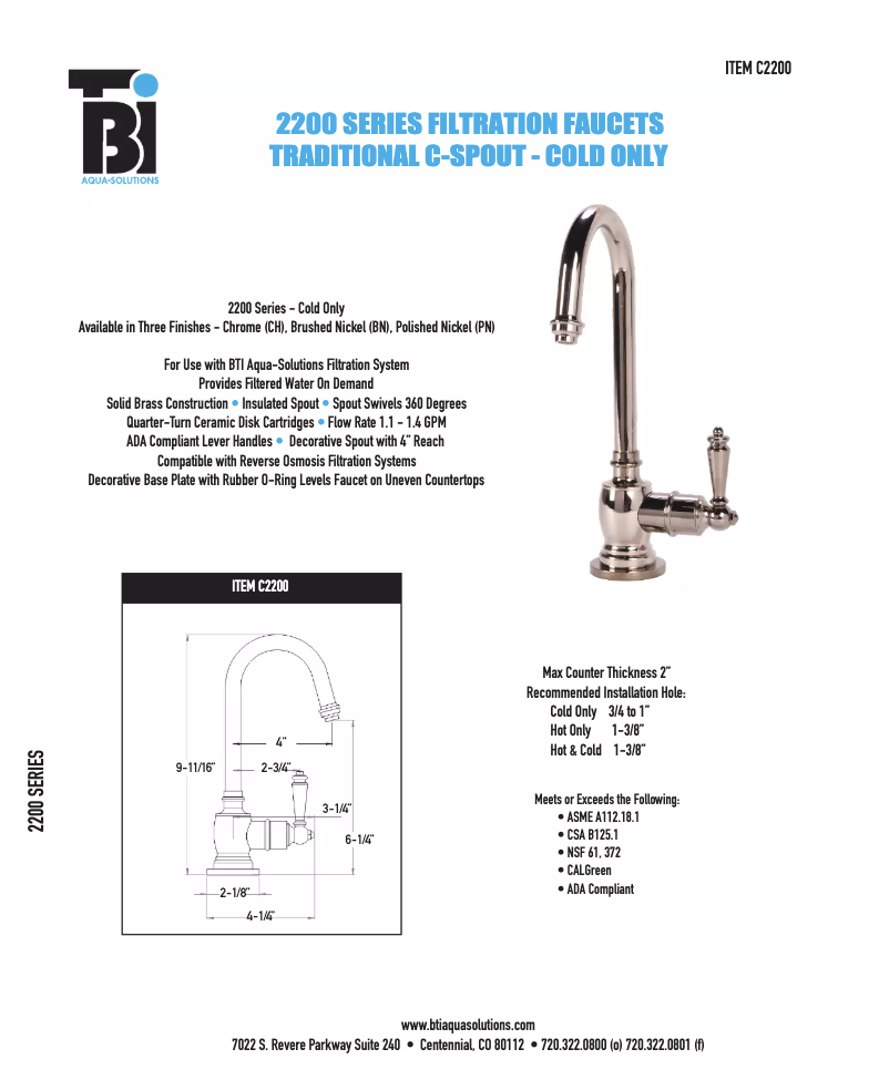 Página 1 del manual Ficha técnica BTI Aqua-Solutions C2200