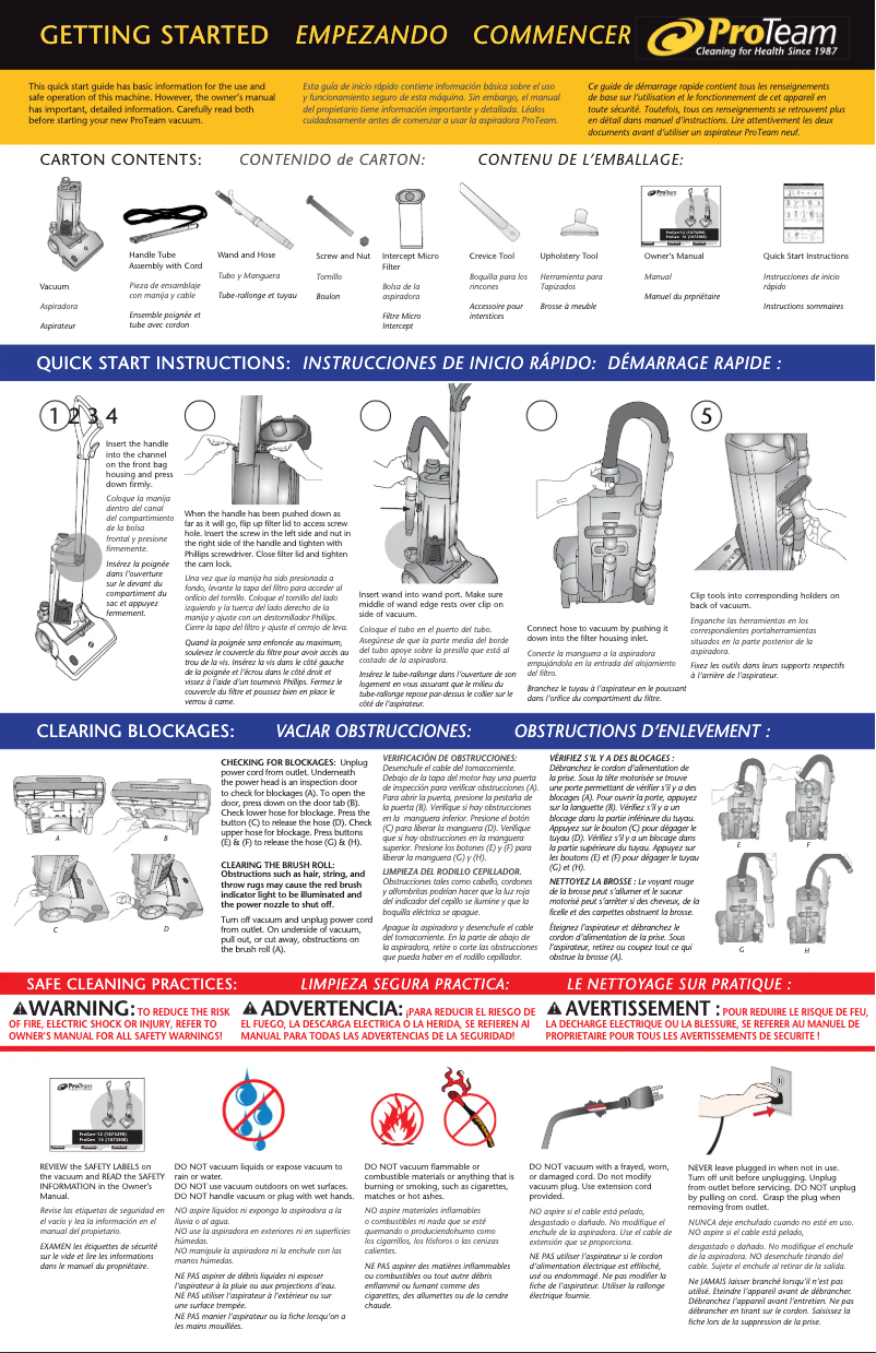 Page 1 de la notice Guide de démarrage rapide ProTeam ProGen 12