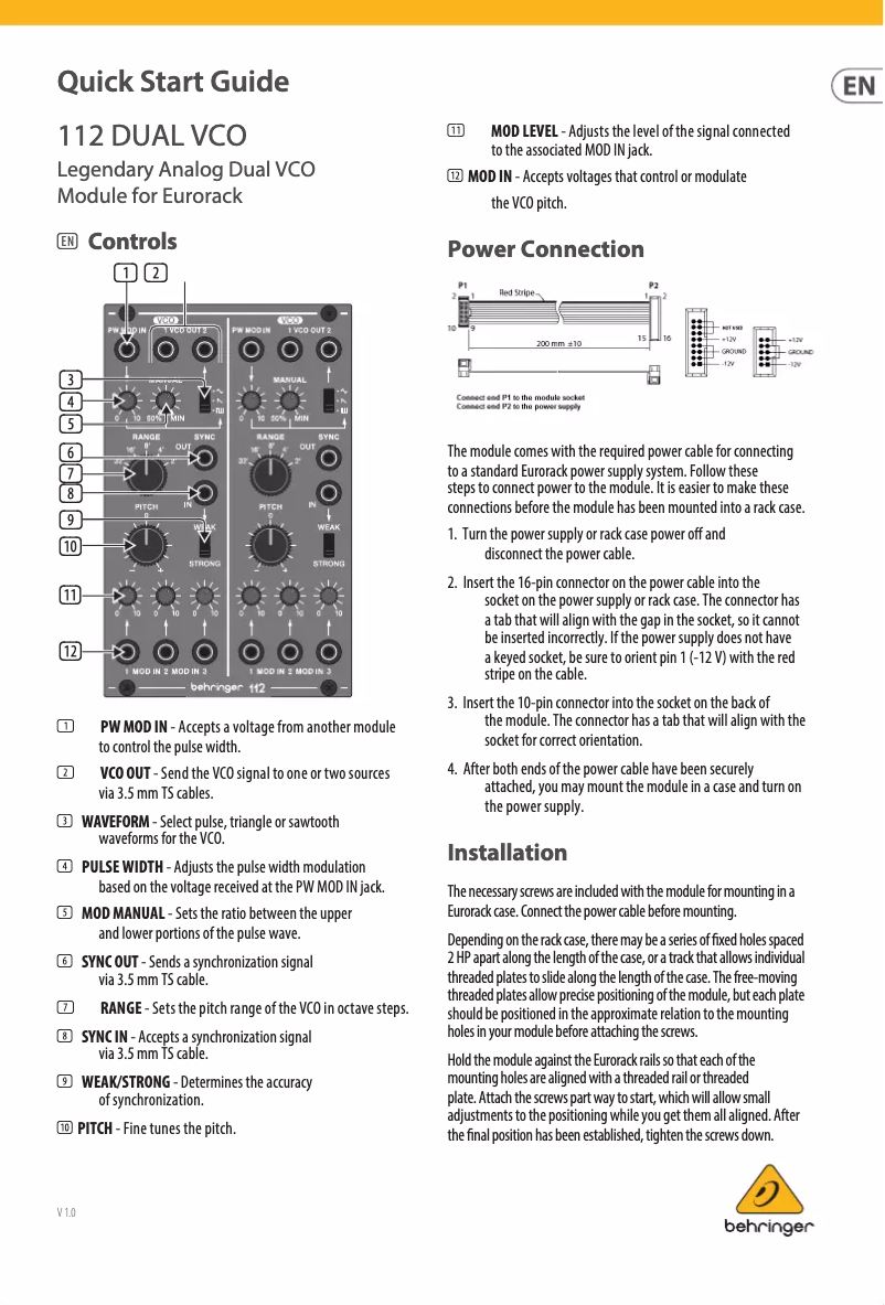 Page 1 de la notice Manuel utilisateur Behringer 112 Dual VCO
