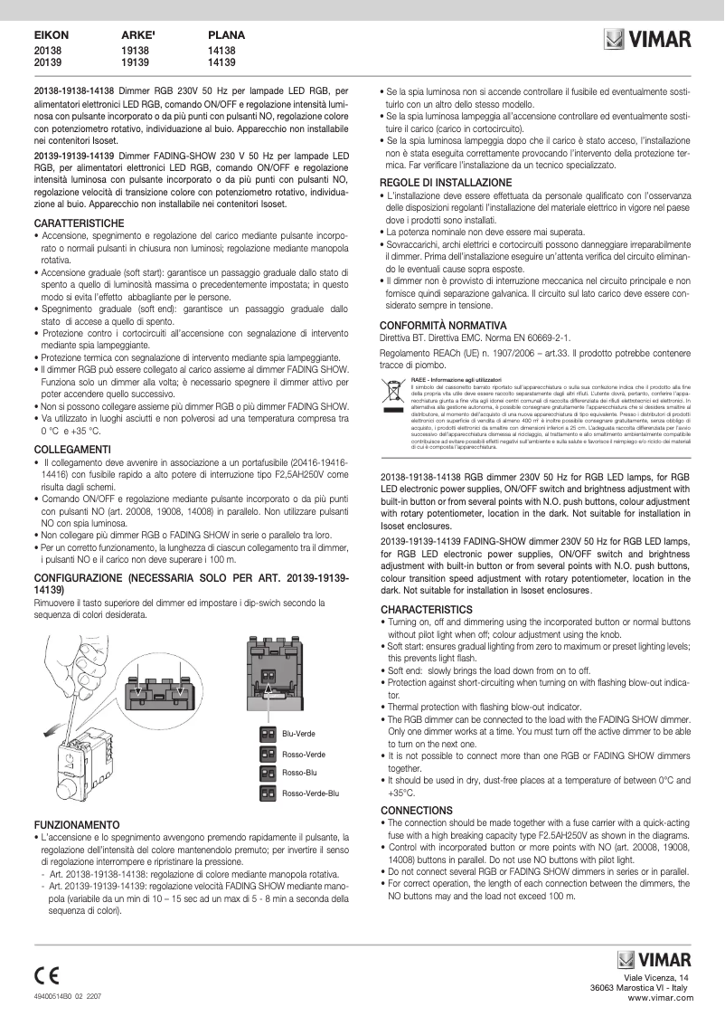 Page n°1 - Manuel utilisateur Vimar 20138
