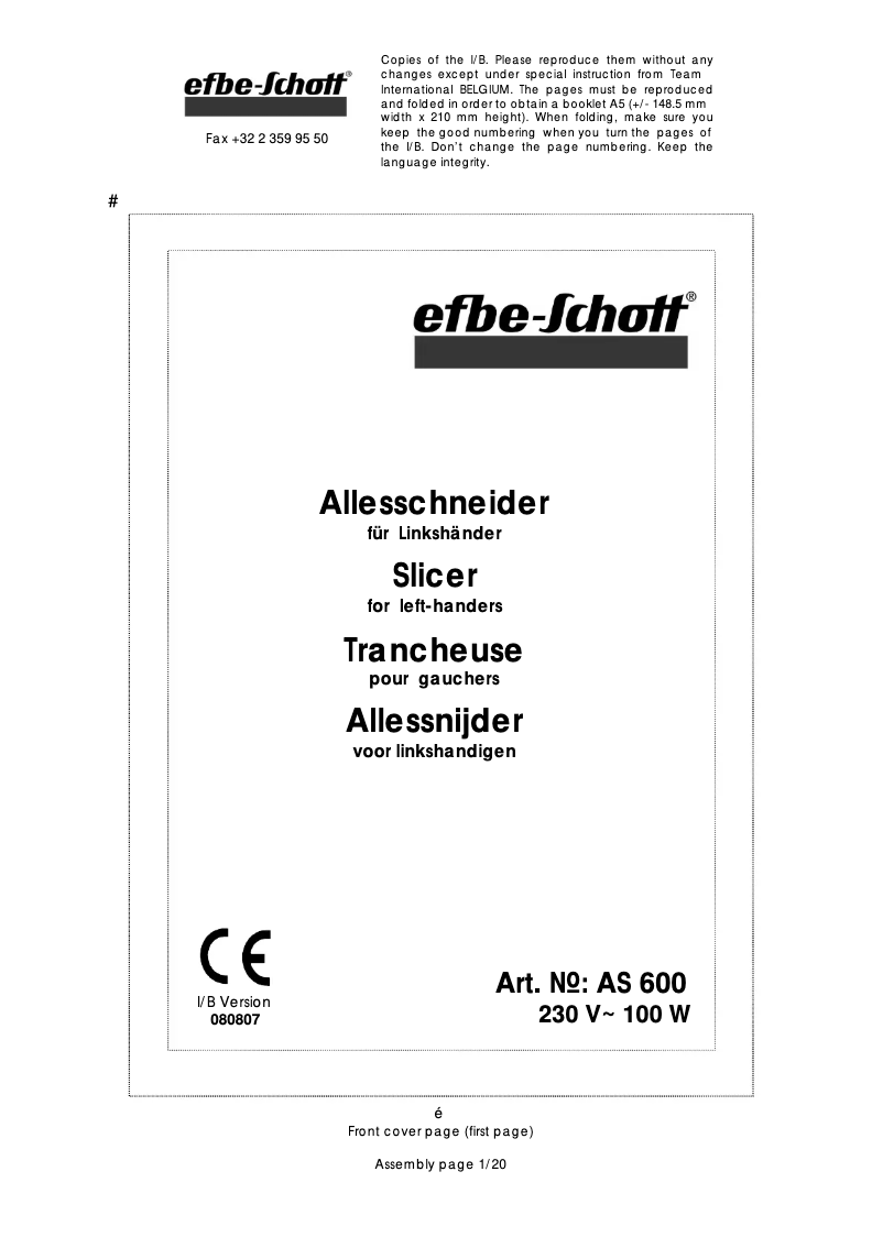 Page 1 de la notice Manuel utilisateur Efbe-Schott AS 600