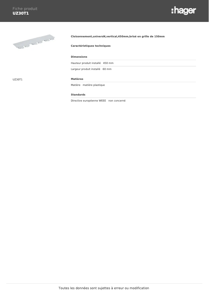 Image de la première page du manuel de l'appareil UZ30T1