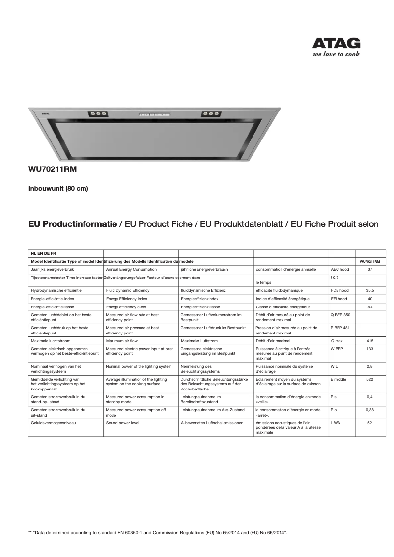 Page 1 de la notice Fiche technique Atag WU70211RM