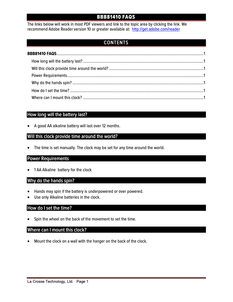 Page 1 de la notice FAQ La Crosse Technology BBB81410