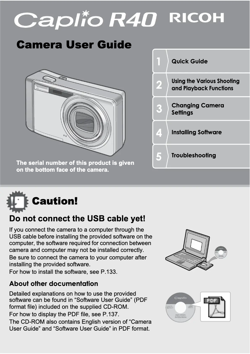 Image de la première page du manuel de l'appareil Caplio R40