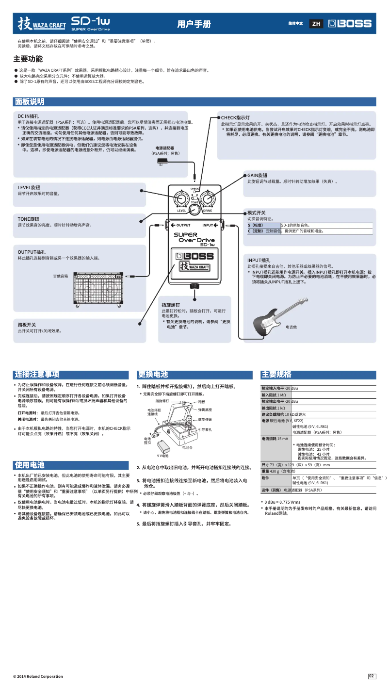 Page n°1 - Manuel utilisateur Boss SD-1W
