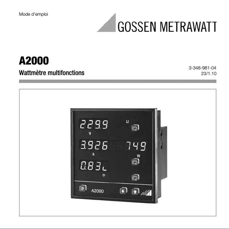 Page n°1 - Manuel utilisateur Gossen Metrawatt A2000