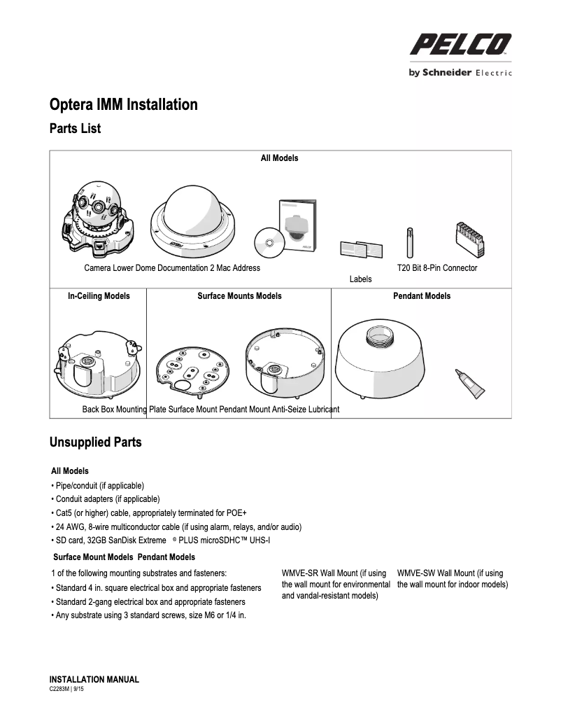 Page n°1 - Manuel utilisateur Pelco Optera IMM12018-1P