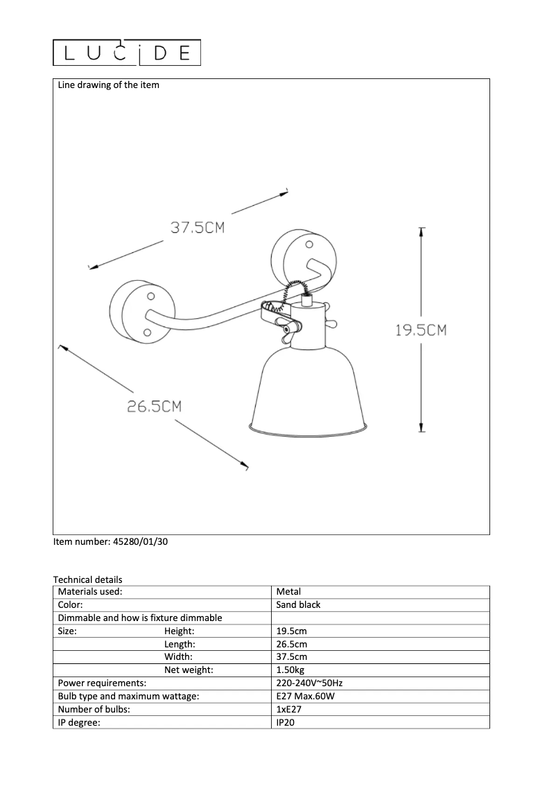 Page 1 de la notice Manuel utilisateur Lucide Pia 45280/01/30
