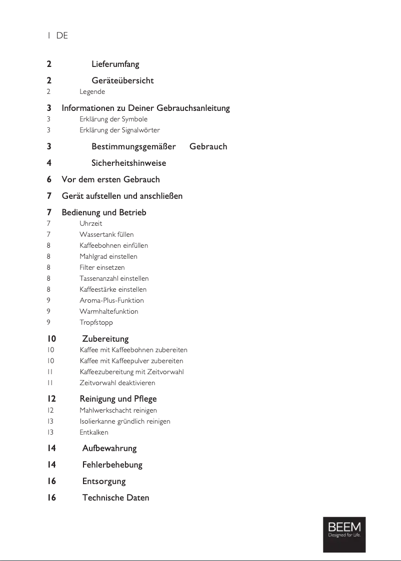 Page 1 de la notice Manuel utilisateur BEEM Fresh-Aroma-Perfect II