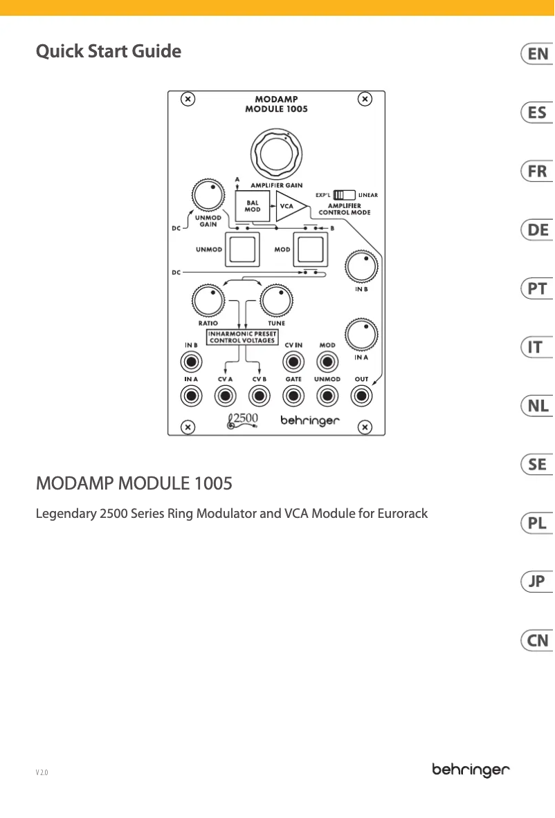 Page 1 de la notice Guide de démarrage rapide Behringer Modamp Module 1005
