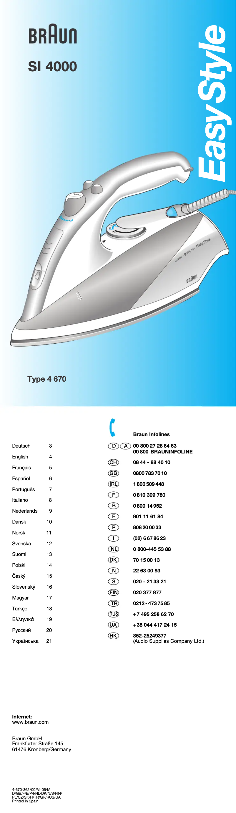 Page n°1 - Manuel utilisateur Braun EasyStyle SI 4000
