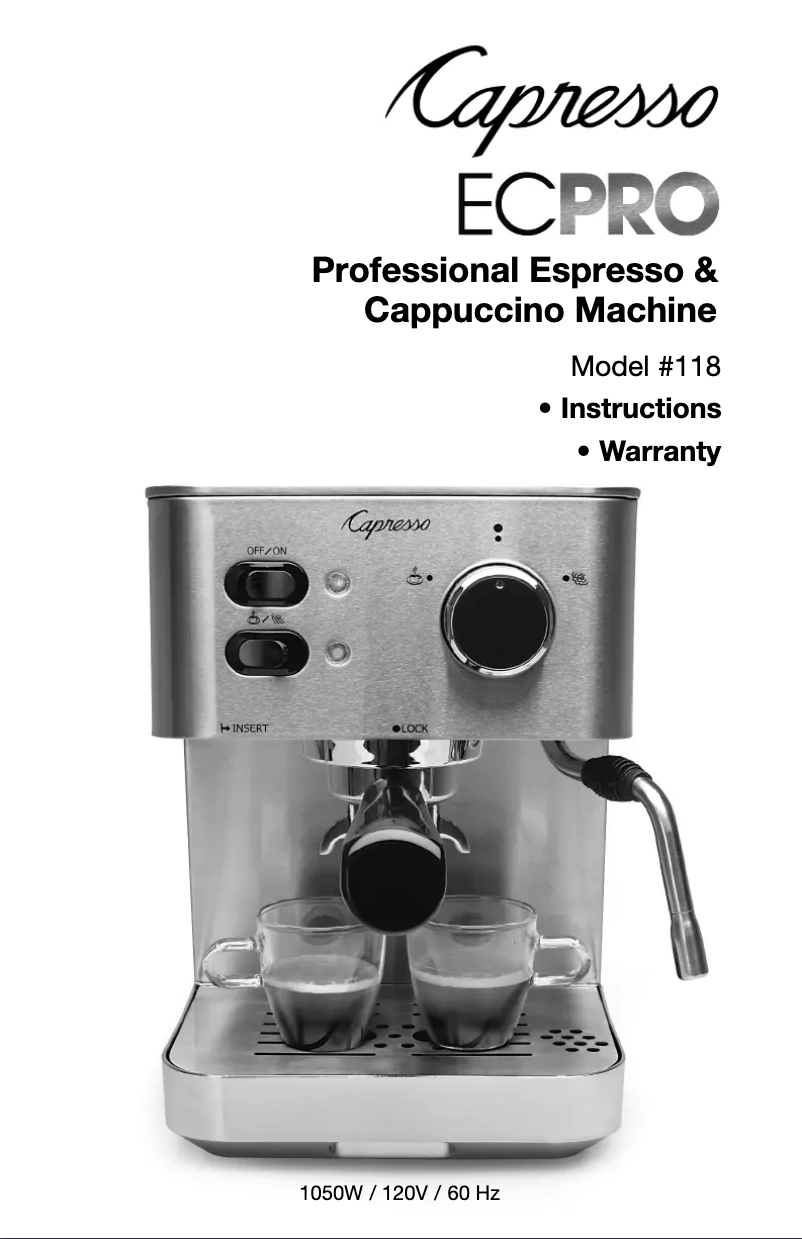 Page 1 de la notice Manuel d'utilisation et d'entretien Capresso EC PRO 118.05