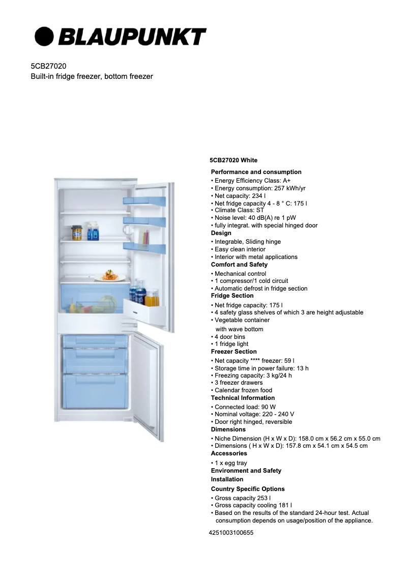 Página 1 del manual Ficha técnica Blaupunkt 5CB27020