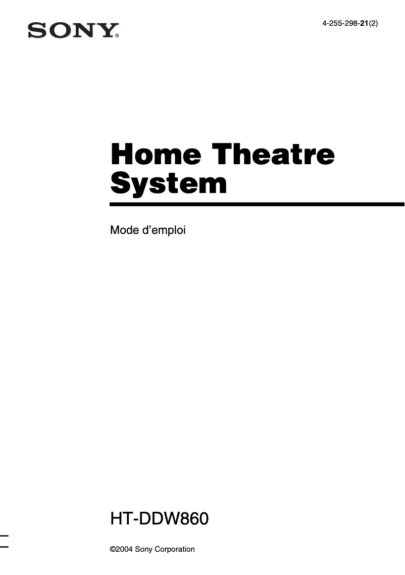 Page 1 de la notice Manuel utilisateur Sony HT-DDW860