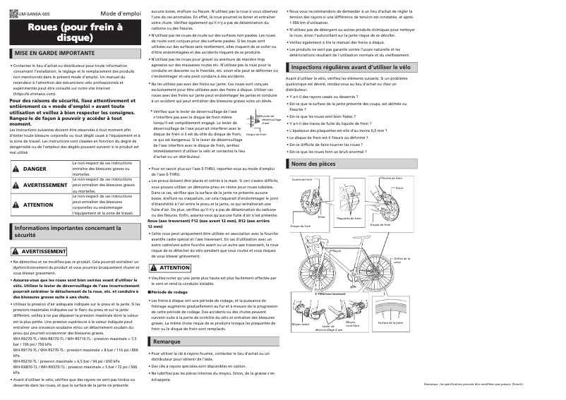 Page 1 de la notice Manuel utilisateur Shimano WH-RS770-TL-F12