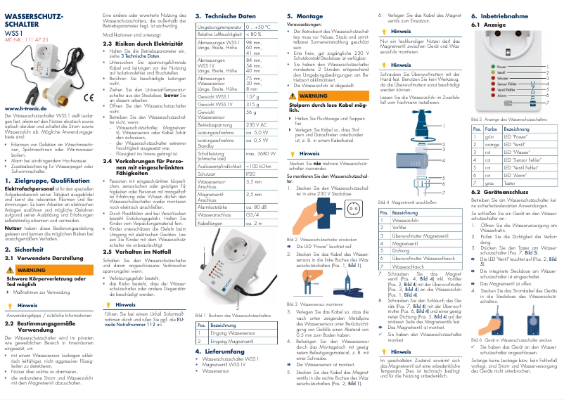 Page n°1 - Manuel utilisateur H-Tronic WSS 1