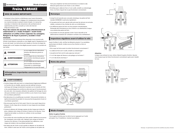 Page 1 de la notice Manuel utilisateur Shimano BR-T4000