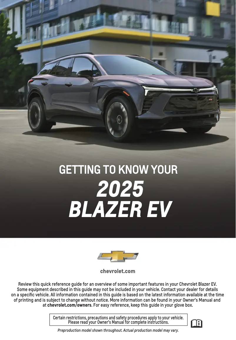 Page 1 de la notice Guide de démarrage rapide Chevrolet Blazer (2025)