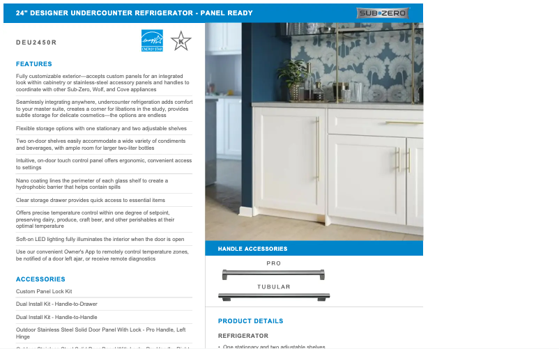 Page 1 de la notice Manuel utilisateur Sub-Zero DEU2450R