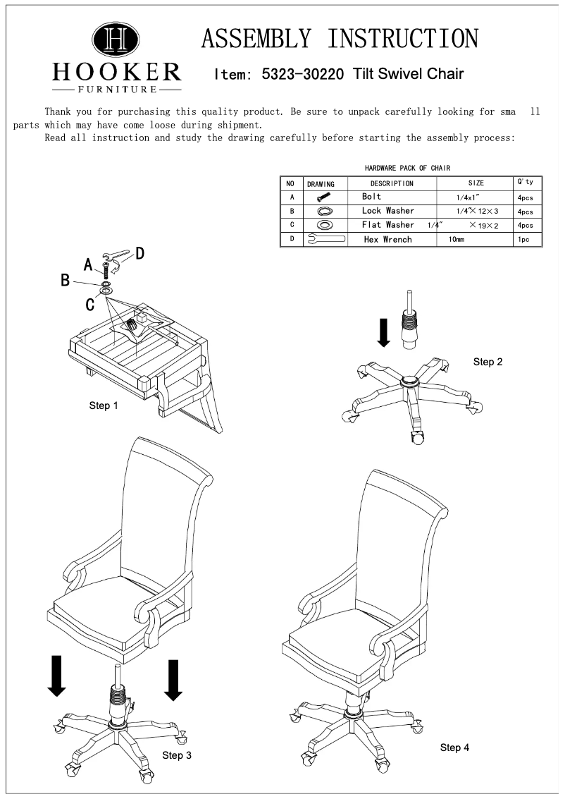 Page n°1 - Manuel utilisateur Hooker 5323-30220