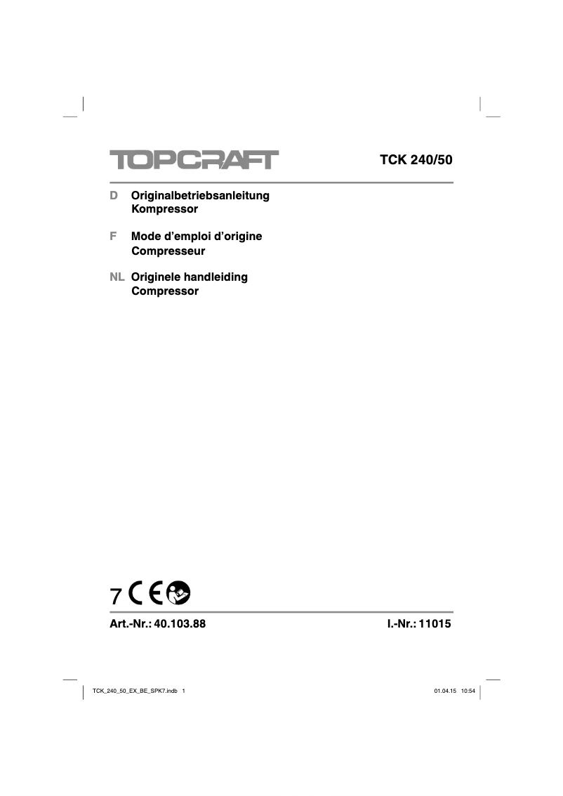 Page n°1 - Manuel utilisateur Topcraft TCK 240/50