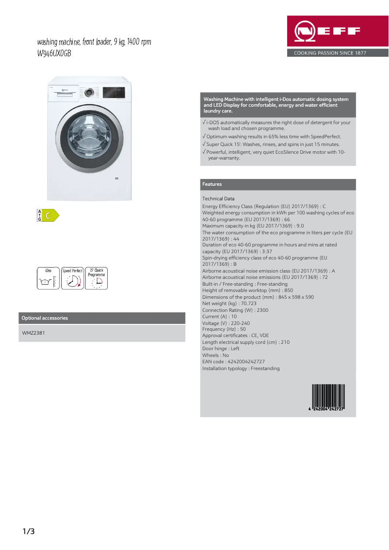 Image de la première page du manuel de l'appareil W946UX0GB