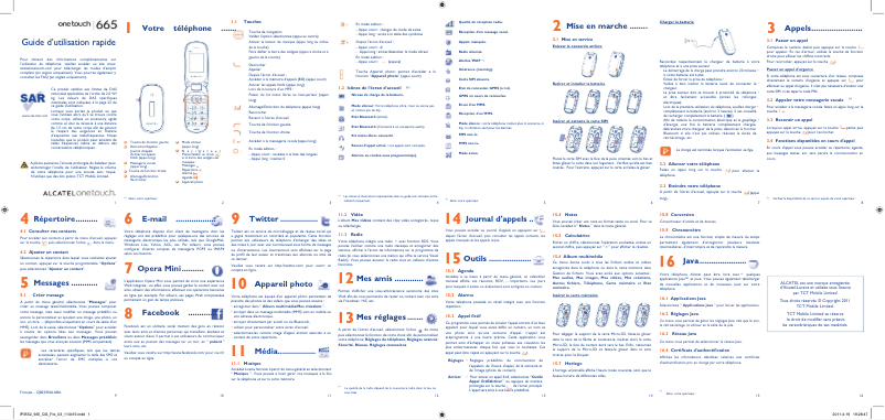 Page 1 de la notice Manuel utilisateur Alcatel One Touch 665