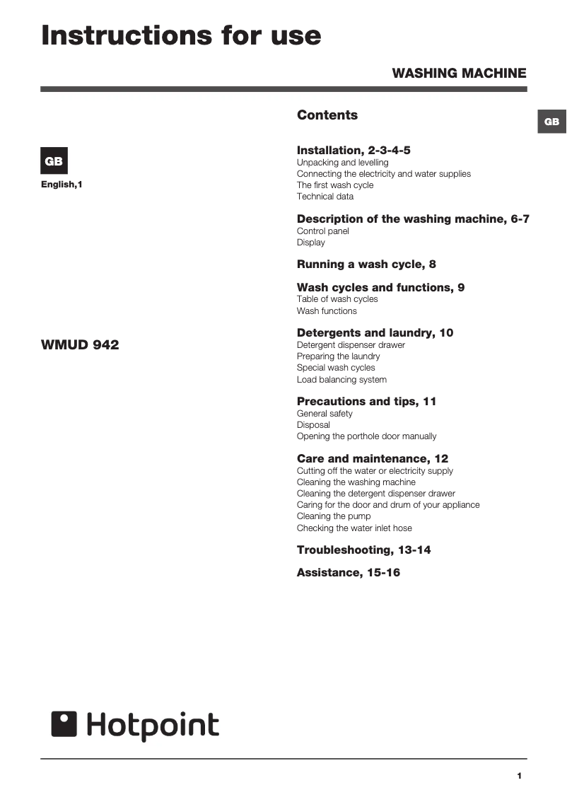 Image de la première page du manuel de l'appareil WMUD 942B