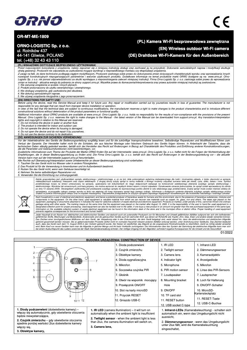 Page 1 de la notice Manuel utilisateur ORNO OR-MT-ME-1809
