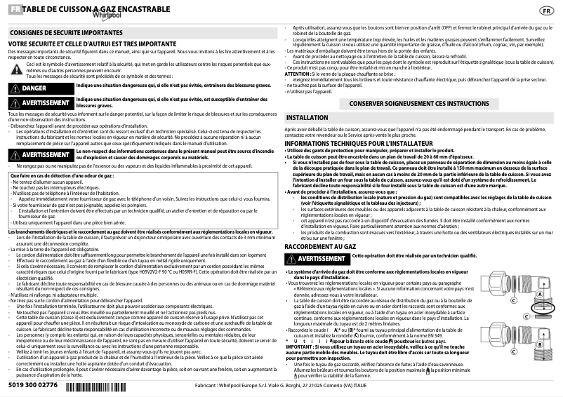 Page 1 de la notice Manuel utilisateur Whirlpool AKT 8000/NB
